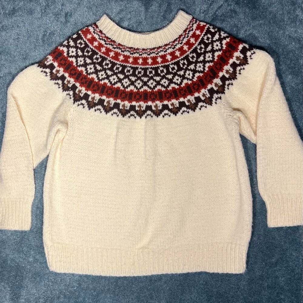 Cozy Cream Fair Isle Nordic Sweater Brown Rust